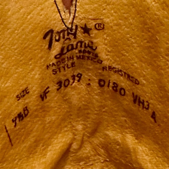 TONY LAMA Embroidered Peacock Feather Brown Leather Stacked Heel 9.5 Wide Calf - Picture 4 of 8